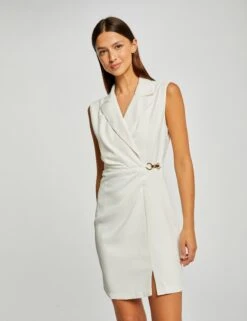 Robe Effet Portefeuille à Ornement Ecru Femme