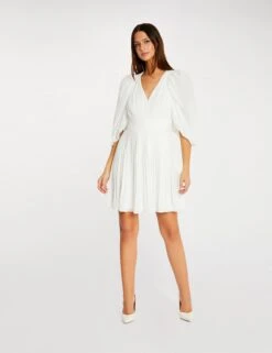 Robe évasée Avec Manches Bouffantes Ecru Femme -EllePort Soldes robe evasee avec manches bouffantes ecru femme vue5 32536300938570201