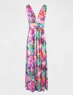 Robe Longue Cintrée Imprimé Floral Multico Femme -EllePort Soldes robe longue cintree imprime floral multico femme vue3 32536300939070900