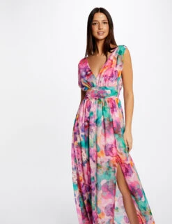 Robe Longue Cintrée Imprimé Floral Multico Femme -EllePort Soldes robe longue cintree imprime floral multico femme vue5 32536300939070900