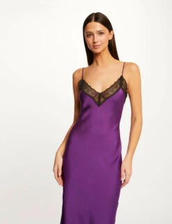 Robe Longue Droite Avec Dentelle Violet Femme -EllePort Soldes robe longue droite avec dentelle violet femme vue5 32536300941370310