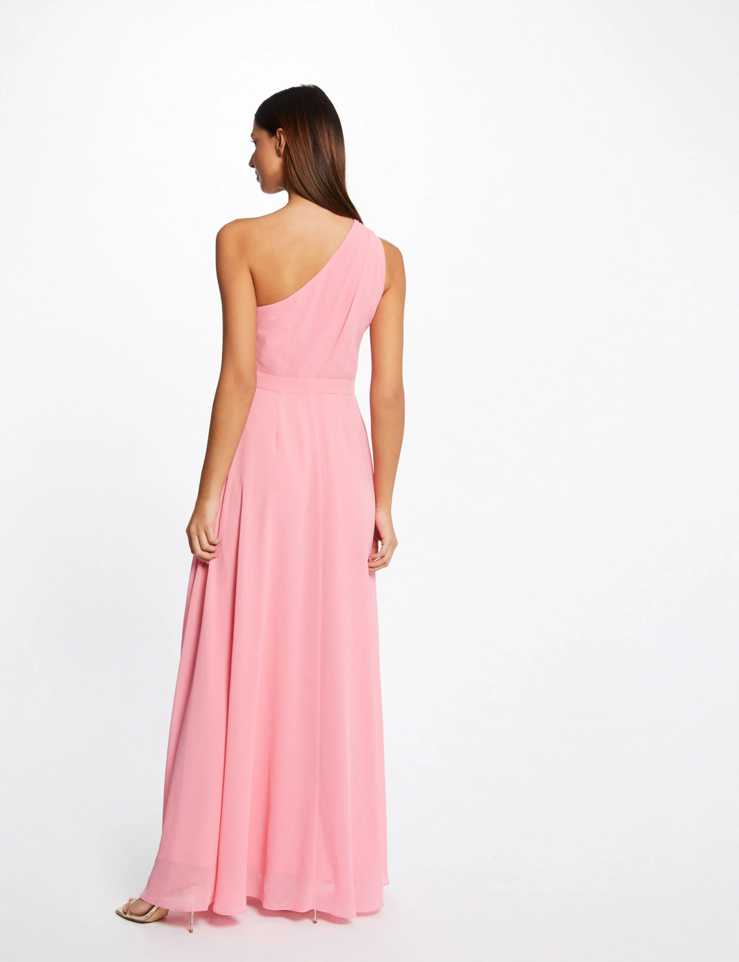 Robe Longue évasée Asymétrique Rose Clair Femme 2 Robe Longue évasée Asymétrique Rose Clair Femme – Image 2