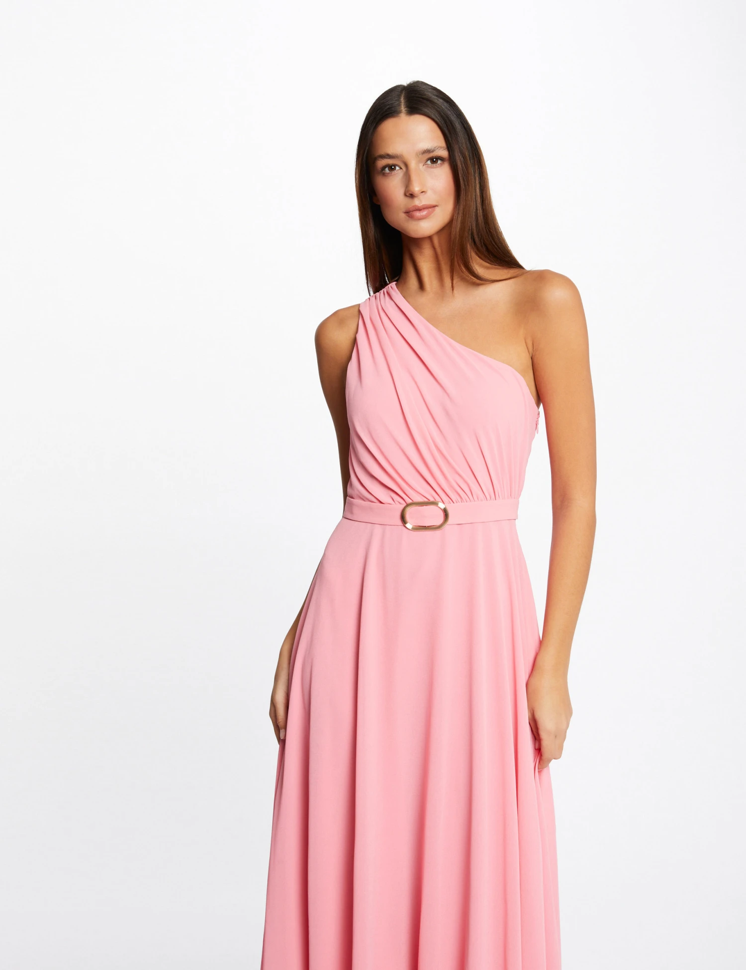 Robe Longue évasée Asymétrique Rose Clair Femme 4 Robe Longue évasée Asymétrique Rose Clair Femme – Image 4