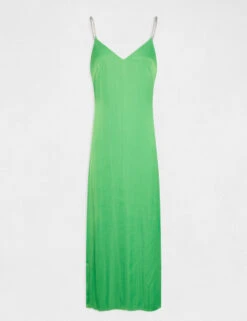 Robe Longue évasée Fendue Satin Vert Clair Femme -EllePort Soldes robe longue evasee fendue satin vert clair femme vue3 32536300950720607