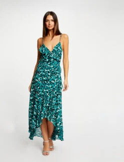 Robe Longue évasée Imprimé Abstrait Vert Femme