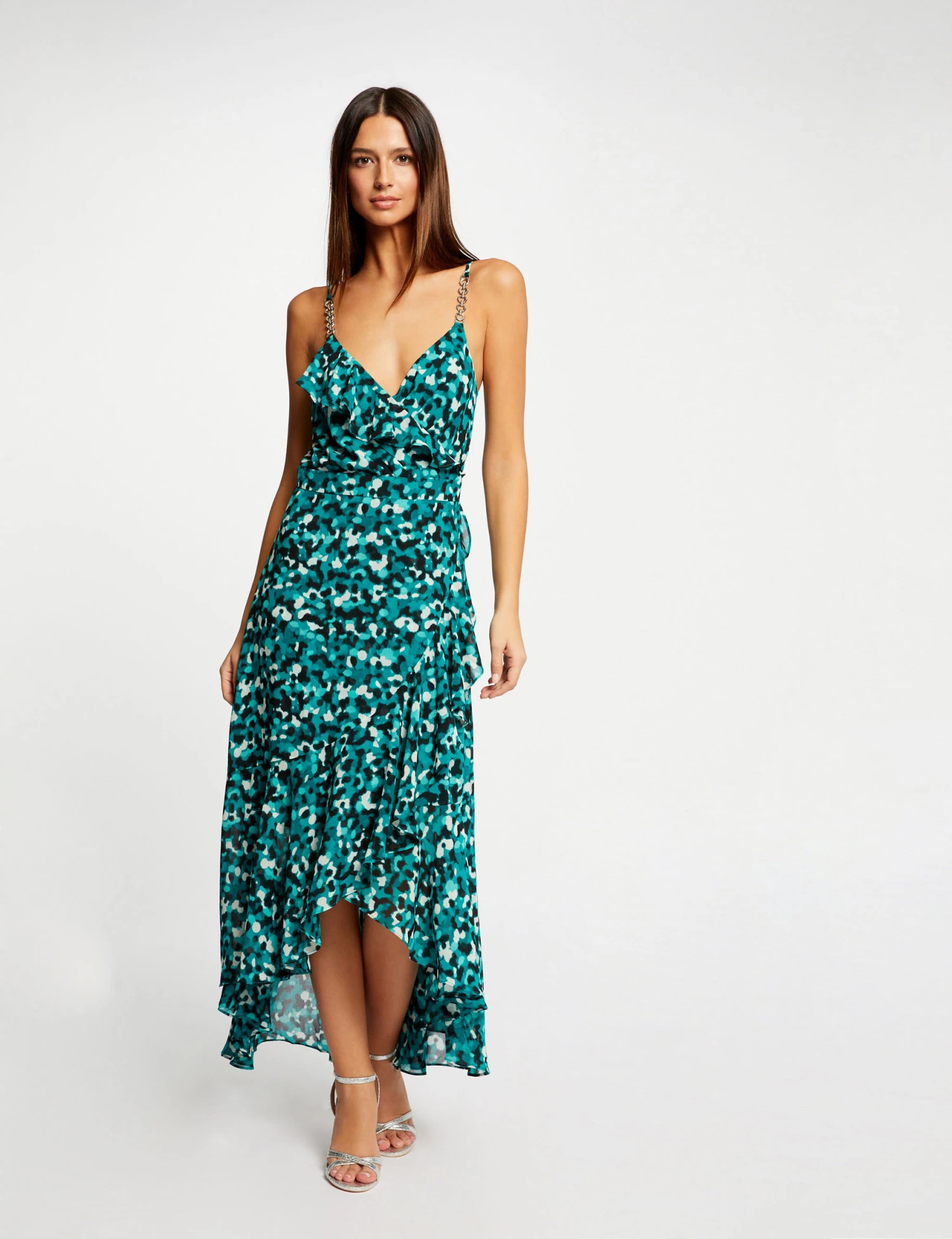 Robe Longue évasée Imprimé Abstrait Vert Femme 1 Robe Longue évasée Imprimé Abstrait Vert Femme