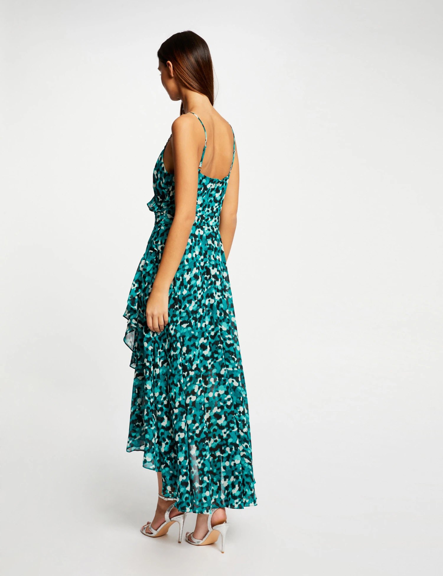 Robe Longue évasée Imprimé Abstrait Vert Femme 2 Robe Longue évasée Imprimé Abstrait Vert Femme – Image 2