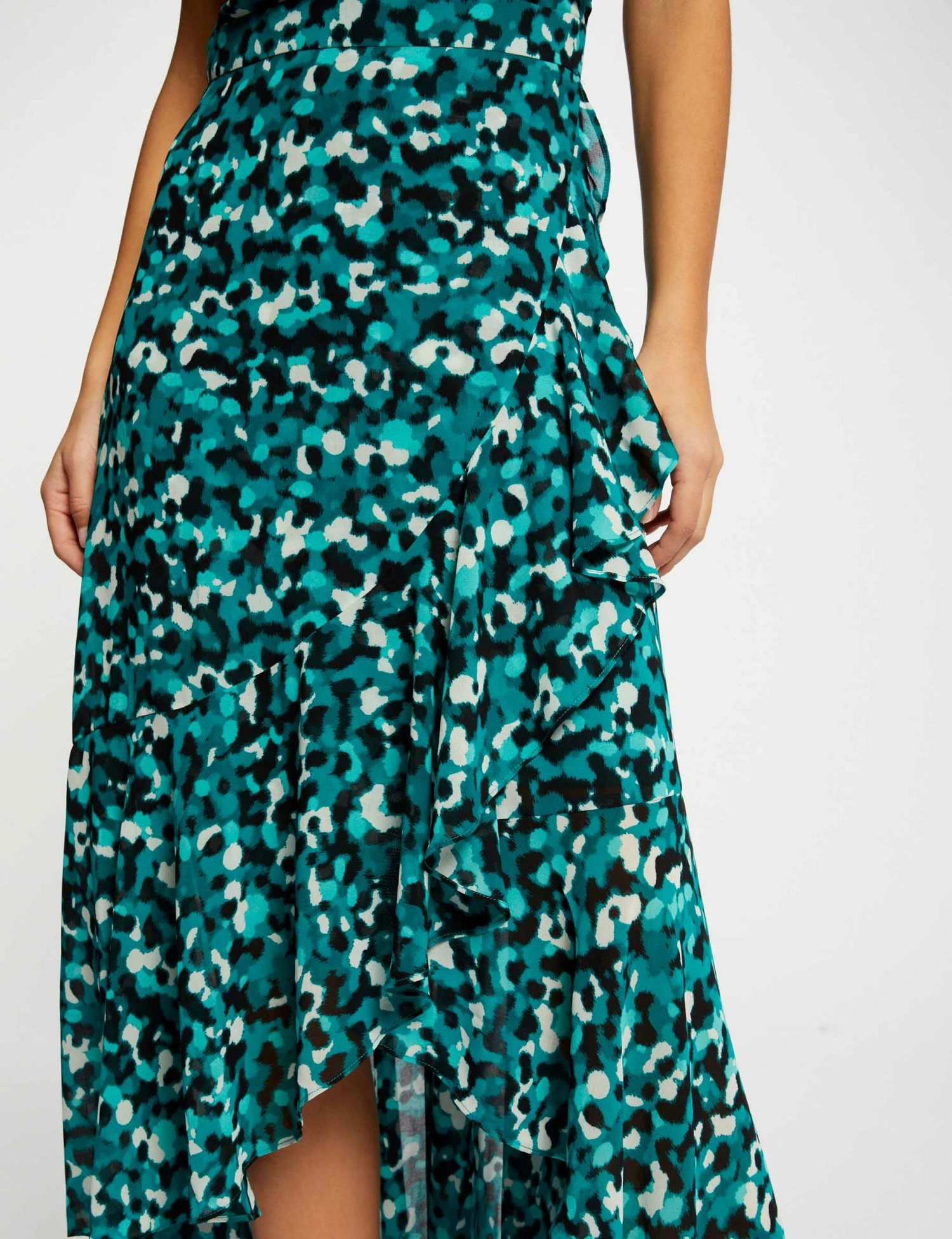 Robe Longue évasée Imprimé Abstrait Vert Femme 3 Robe Longue évasée Imprimé Abstrait Vert Femme – Image 3