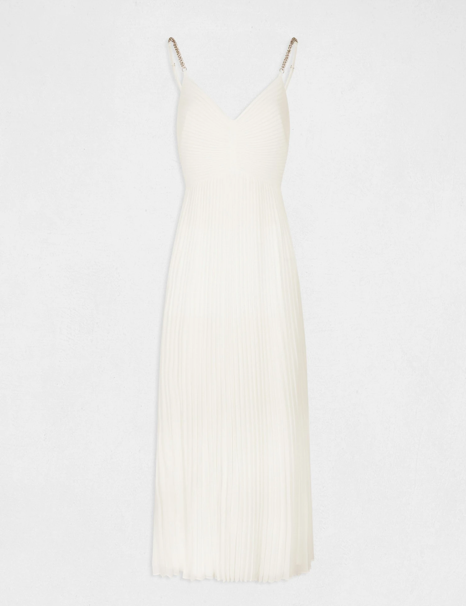 Robe Longue évasée Plissée à Dos Nu Ecru Femme 4 Robe Longue évasée Plissée à Dos Nu Ecru Femme – Image 4