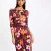 Robe Midi Ajustée Froncée Imprimé Floral Multico Femme