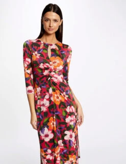 Robe Midi Ajustée Froncée Imprimé Floral Multico Femme