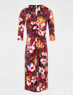 Robe Midi Ajustée Froncée Imprimé Floral Multico Femme -EllePort Soldes robe midi ajustee froncee imprime floral multico femme vue3 32536300945670900