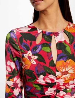 Robe Midi Ajustée Froncée Imprimé Floral Multico Femme -EllePort Soldes robe midi ajustee froncee imprime floral multico femme vue4 32536300945670900