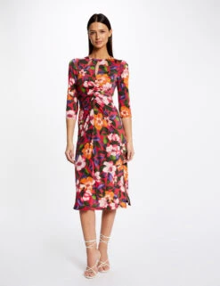 Robe Midi Ajustée Froncée Imprimé Floral Multico Femme -EllePort Soldes robe midi ajustee froncee imprime floral multico femme vue5 32536300945670900