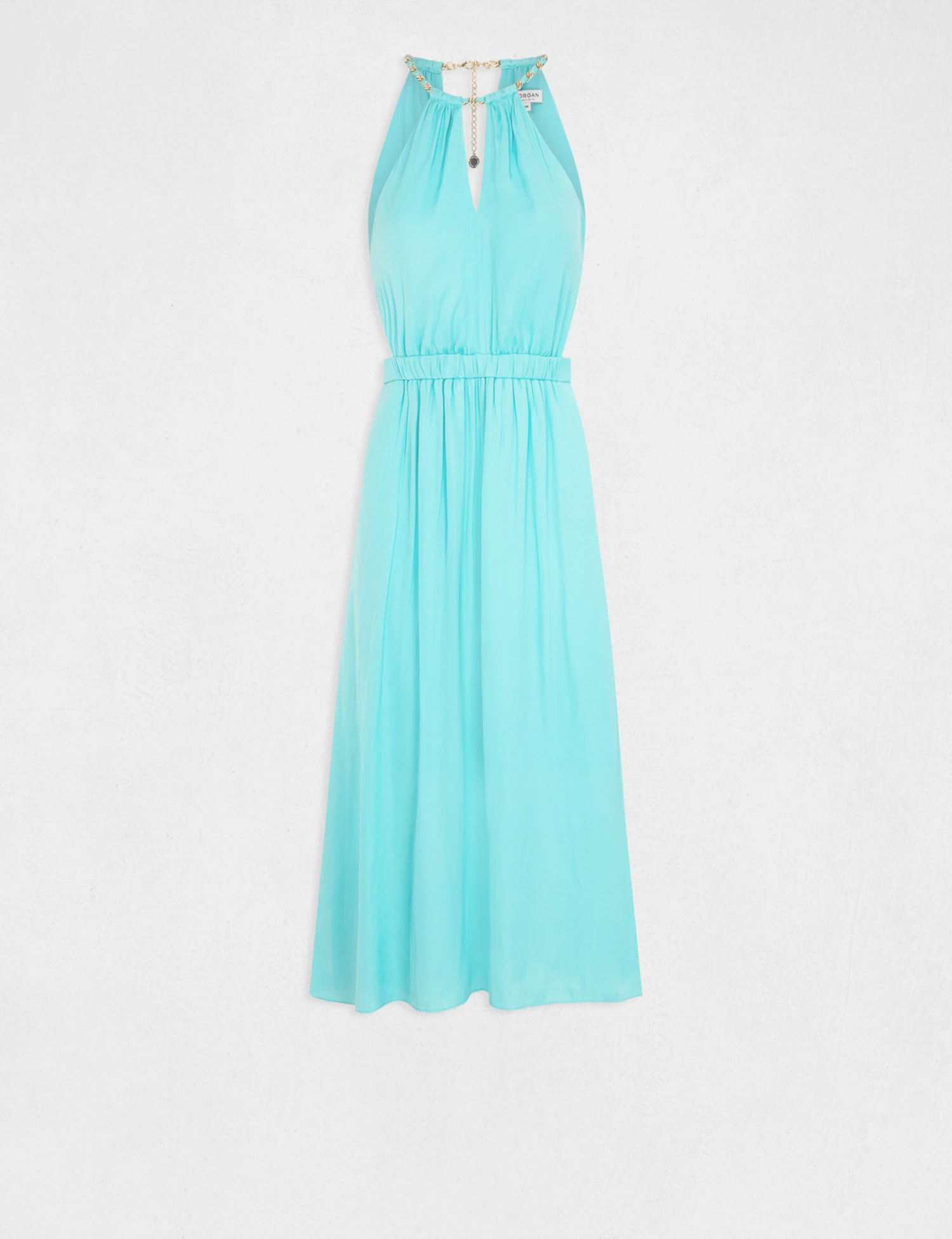 Robe Midi évasée à Encolure Américaine Bleu Clair Femme 5 Robe Midi évasée à Encolure Américaine Bleu Clair Femme – Image 5