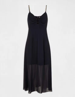 Robe Midi évasée Bretelles Chaînes Marine Femme -EllePort Soldes robe midi evasee bretelles chaines marine femme vue3 32536300931390301