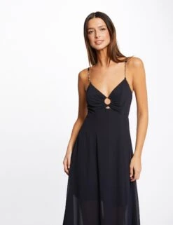 Robe Midi évasée Bretelles Chaînes Marine Femme -EllePort Soldes robe midi evasee bretelles chaines marine femme vue5 32536300931390301