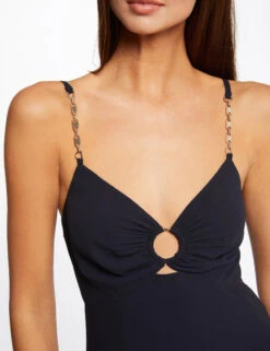 Robe Midi évasée Bretelles Chaînes Marine Femme -EllePort Soldes robe midi evasee bretelles chaines marine femme vue6 32536300931390301