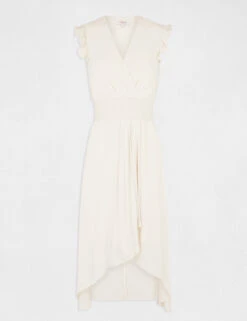 Robe Midi évasée Fluide Drapée Smockée Ecru Moyen Femme -EllePort Soldes robe midi evasee fluide drapee smockee ecru moyen femme vue3 32536300942730213