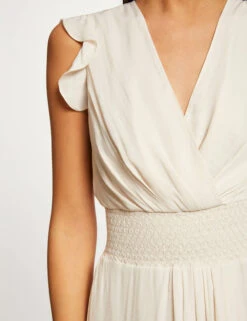 Robe Midi évasée Fluide Drapée Smockée Ecru Moyen Femme -EllePort Soldes robe midi evasee fluide drapee smockee ecru moyen femme vue4 32536300942730213