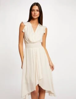 Robe Midi évasée Fluide Drapée Smockée Ecru Moyen Femme -EllePort Soldes robe midi evasee fluide drapee smockee ecru moyen femme vue5 32536300942730213