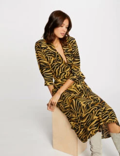 Robe Midi Portefeuille Imprimé Abstrait Multico Femme