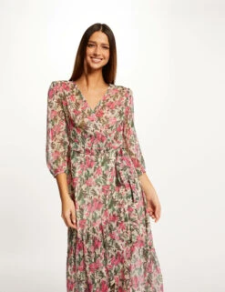 Robe Midi Portefeuille Imprimé Floral Multico Femme -EllePort Soldes robe midi portefeuille imprime floral multico femme vue5 32536300946610900