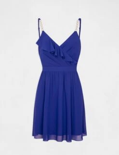 Robe Patineuse Avec Col Cache-coeur Bleu Electrique Femme -EllePort Soldes robe patineuse avec col cache coeur bleu electrique femme vue3 32536300931690314