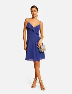 Robe Patineuse Avec Col Cache-coeur Bleu Electrique Femme -EllePort Soldes robe patineuse avec col cache coeur bleu electrique femme vue5 32536300931690314