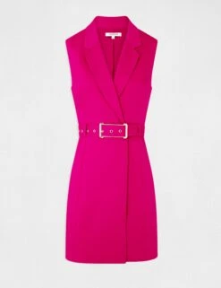 Robe Portefeuille Ceinturée Sans Manches Framboise Femme -EllePort Soldes robe portefeuille ceinturee sans manches framboise femme vue3 32536300948860502