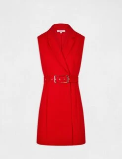 Robe Portefeuille Ceinturée Sans Manches Rouge Femme -EllePort Soldes robe portefeuille ceinturee sans manches rouge femme vue3 32536300948860500