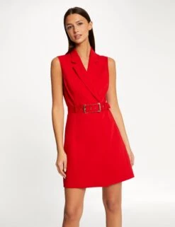 Robe Portefeuille Ceinturée Sans Manches Rouge Femme -EllePort Soldes robe portefeuille ceinturee sans manches rouge femme vue5 32536300948860500