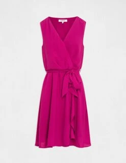Robe Portefeuille Fluide Ceinturée Framboise Femme -EllePort Soldes robe portefeuille fluide ceinturee framboise femme vue3 32536300950480502