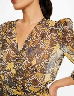 Robe Portefeuille Imprimé Végétal Multico Femme -EllePort Soldes robe portefeuille imprime vegetal multico femme vue6 32536300897050900