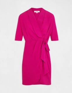 Robe Portefeuille Manches 3/4 Framboise Femme -EllePort Soldes robe portefeuille manches 34 framboise femme vue3 32536300942440502