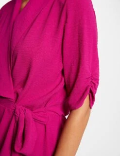 Robe Portefeuille Manches 3/4 Framboise Femme -EllePort Soldes robe portefeuille manches 34 framboise femme vue4 32536300942440502