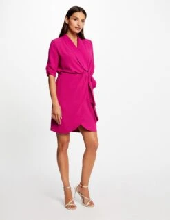 Robe Portefeuille Manches 3/4 Framboise Femme -EllePort Soldes robe portefeuille manches 34 framboise femme vue5 32536300942440502