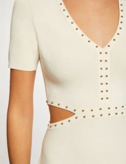 Robe Pull Ajustée à Clous Et Ouvertures Ecru Moyen Femme -EllePort Soldes robe pull ajustee a clous et ouvertures ecru moyen femme vue6 32536300946670213