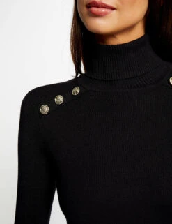 Robe Pull Ajustée Col Roulé Et Boutons Noir Femme -EllePort Soldes robe pull ajustee col roule et boutons noir femme vue7 32536300950010100