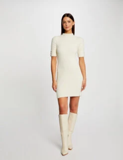 Robe Pull Ajustée Manches Courtes Ivoire Femme -EllePort Soldes robe pull ajustee manches courtes ivoire femme vue5 32536300950030203