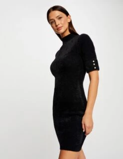 Robe Pull Ajustée Manches Courtes Noir Femme