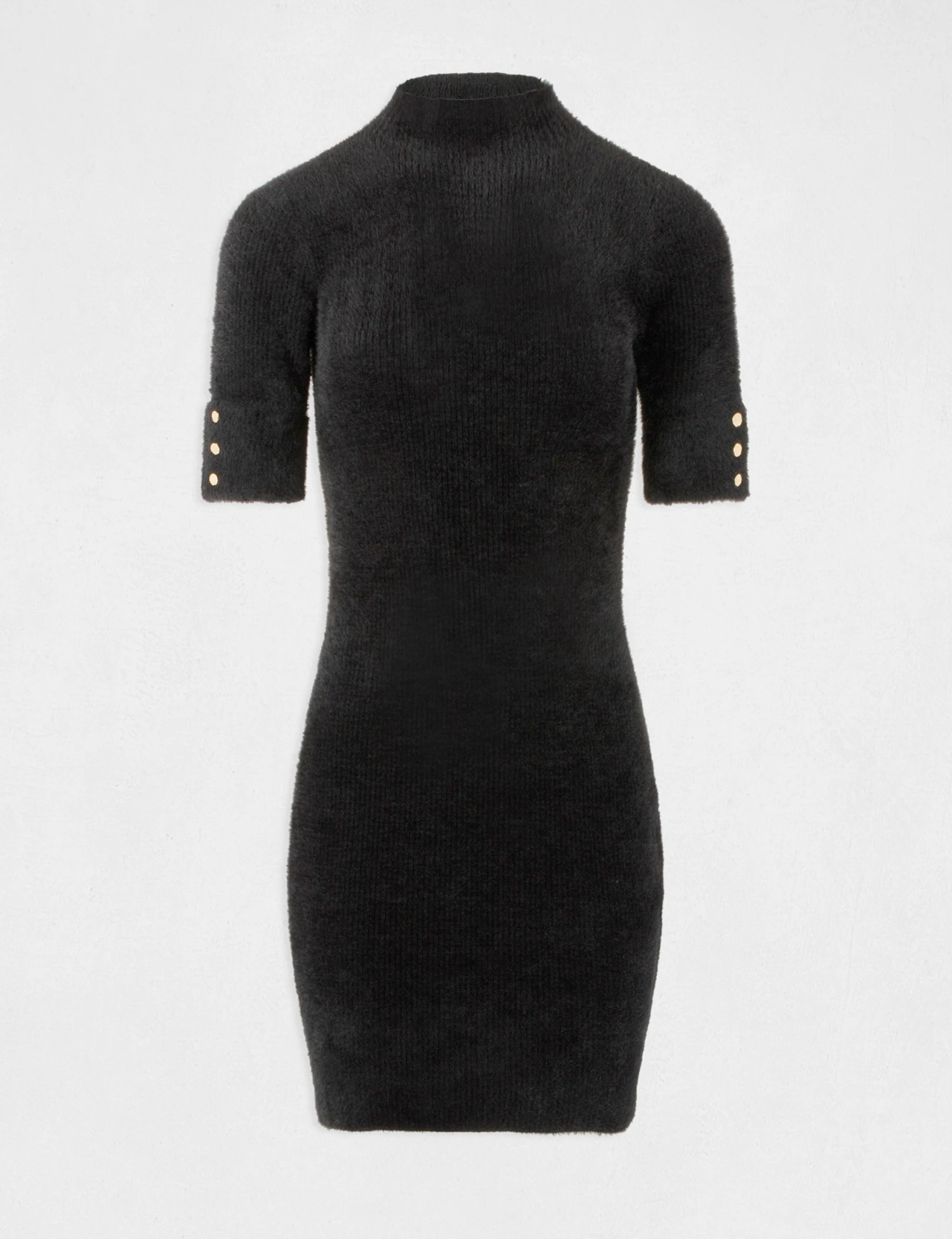 Robe Pull Ajustée Manches Courtes Noir Femme 4 Robe Pull Ajustée Manches Courtes Noir Femme – Image 4