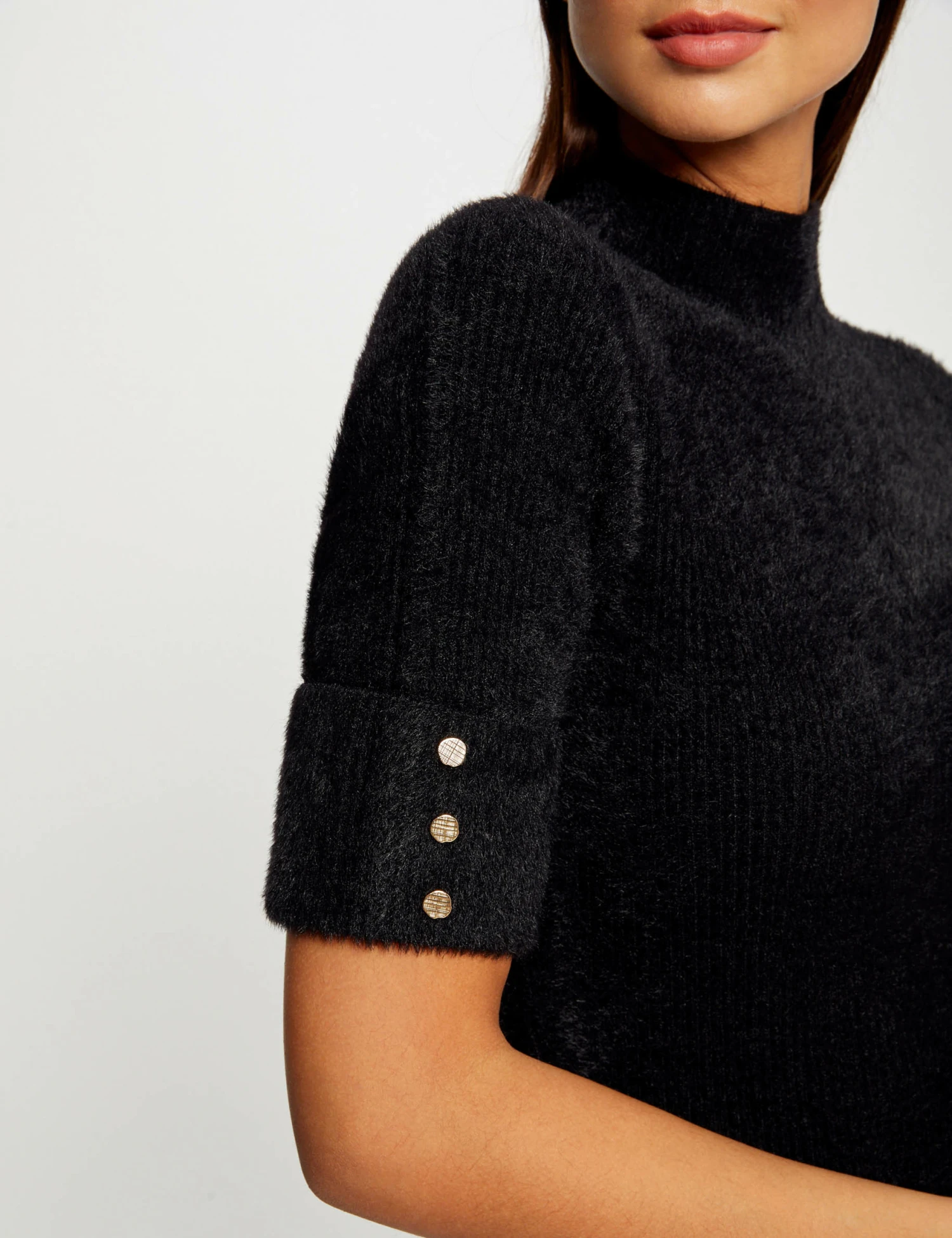 Robe Pull Ajustée Manches Courtes Noir Femme 5 Robe Pull Ajustée Manches Courtes Noir Femme – Image 5