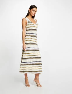 Robe Pull Longue Droite Imprimé Chevron Ivoire Femme