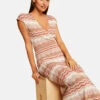 Robe Pull Longue Droite Imprimé Chevron Vieux Rose Femme