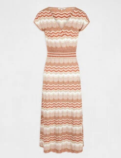 Robe Pull Longue Droite Imprimé Chevron Vieux Rose Femme -EllePort Soldes robe pull longue droite imprime chevron vieux rose femme vue3 32536300931010507