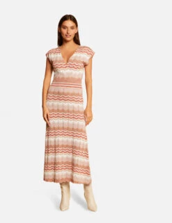 Robe Pull Longue Droite Imprimé Chevron Vieux Rose Femme -EllePort Soldes robe pull longue droite imprime chevron vieux rose femme vue5 32536300931010507