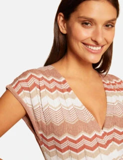 Robe Pull Longue Droite Imprimé Chevron Vieux Rose Femme -EllePort Soldes robe pull longue droite imprime chevron vieux rose femme vue6 32536300931010507