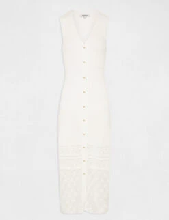 Robe Pull Longue Droite Sans Manches Ecru Femme -EllePort Soldes robe pull longue droite sans manches ecru femme vue3 32536300939520201