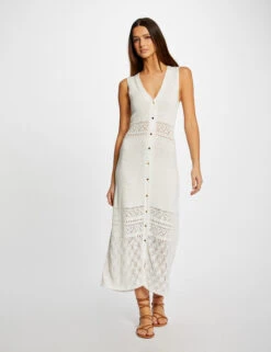 Robe Pull Longue Droite Sans Manches Ecru Femme -EllePort Soldes robe pull longue droite sans manches ecru femme vue6 32536300939520201